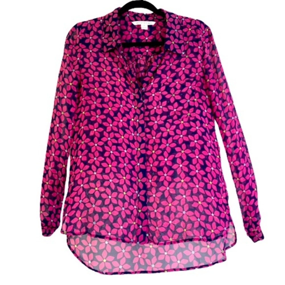 DIANE VON FURSTENBERG Pink Floral‎ Silk Button-Down Blouse